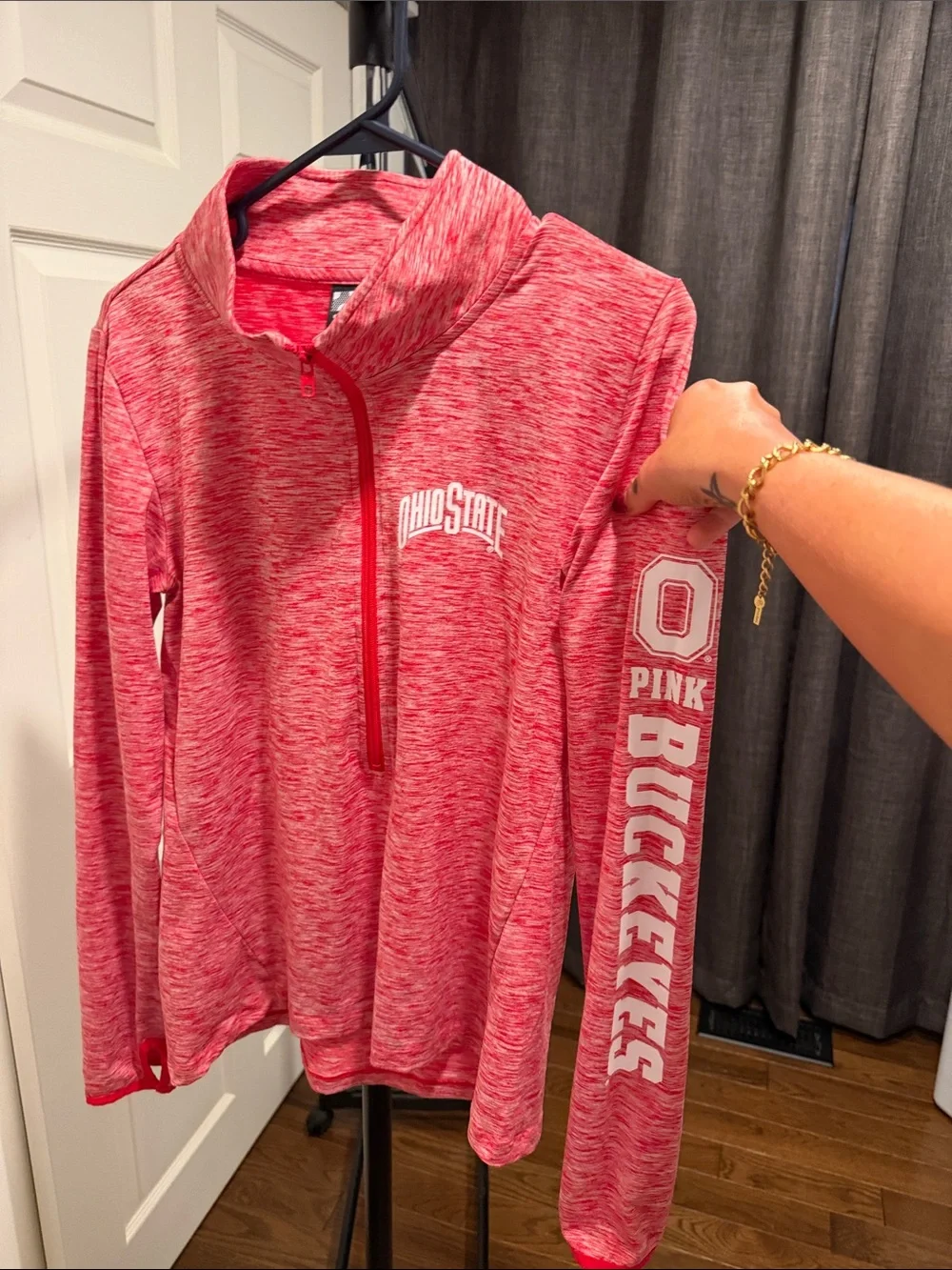 PINK Victoria's Secret Ohio State Pink Heathered Quarter-Zip Pullover